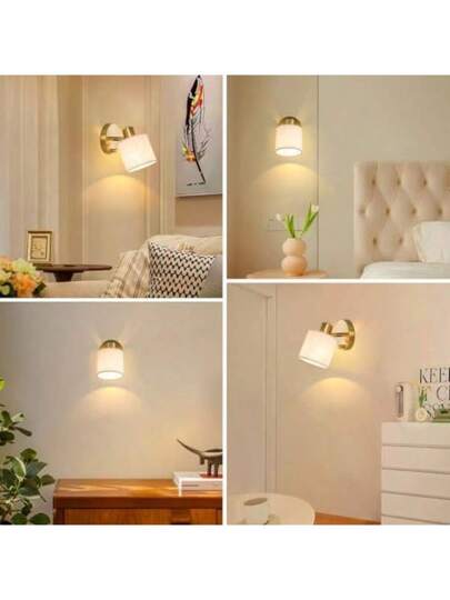 Zazumi Adjustable Indoor Wand Verlichting Switch, Goud Beige Linen Lampshade, E27 Rotating Bedside Light, Bedroom Living Room view 4