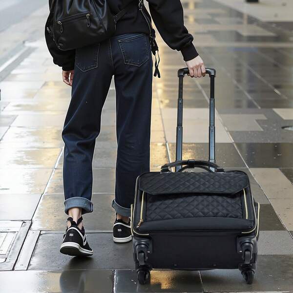 KFFKFF Rolling Laptop Bag, Fits Up To 17.3 Inch Laptop, Wheeled Briefcase, Roller Computer Tote Bag With 4 Spinner Wheels & TSA Lock, Laptop Case For Work Travel Business, Women & Men (Black Gold)