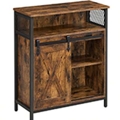  VASAGLE Mueble de Almacenamiento, Aparador, Armario de Cocina, Puerta Corredera, 30 x 70 x 80 cm, Estante Ajustable, Marrón Rústico y Negro