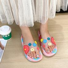 New Cute Flower Printed Slippers For Women, Indoor/Outdoor Non-Slip Soft Sole Breathable Bathroom Slide Sandals, Summer