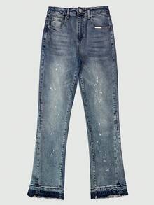 男士轻盈商务休闲水洗做旧裤脚牛仔裤，百搭修身直筒休闲裤，适合所有季节，纽扣门襟，街头风宽松锥形裤腿牛仔裤 - 藍色 - 查看 7