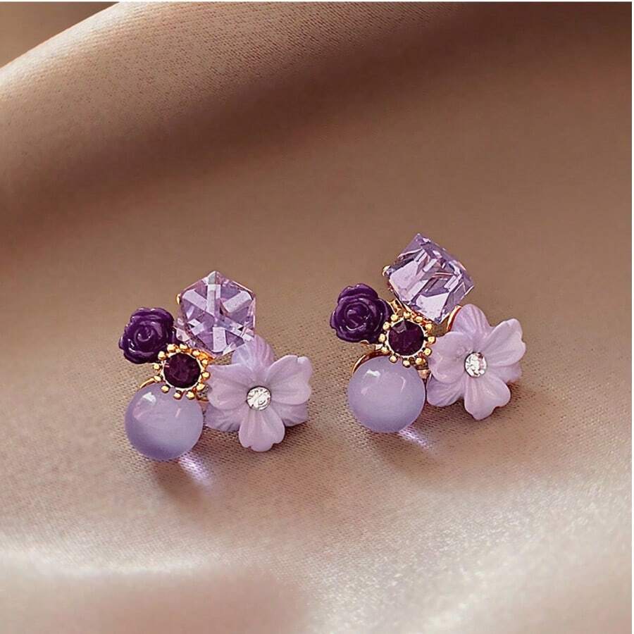 1 Paar Kristall Blumen Ohrstecker in Katzenaugen-Form, geeignet für den täglichen Gebrauch