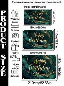 1pc Customizable Name Emerald Green With Gold Glitter Happy Birthday Backdrop - Unisex Multi-Purpose Polyester Photo Backdrop, Party Decoration Essentials, Birthday Party Decorations, Prom And Celebration Decorations, Scene Decorations - Polyester, Great For Parties & Photo Booths, Wall Backdrops, Fence Walls, Living Rooms, Bedrooms, Garage Doors, Home Decor Gifts, No Electricity Needed Reusable, Three Sizes Available! - Multicolor - View 4