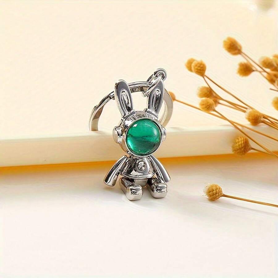 1pc Creative Astronaut & Rabbit Design Keychain, 3D Astronomy Theme Small Gift For Children, Birthday Gift For Boyfriend/Father - Green - View 1