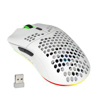 עכבר אלחוטי חלול Honeycomb עם כוונון תאורת RGB נטענת ועיצוב USB Plug-and-Play, מתאים למשחקים ביתיים ולשימוש משרדי