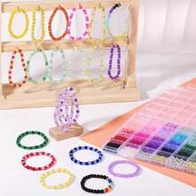 1250 pièces/100 pièces Perles rondes en verre de 6 mm, kit de fabrication de bracelets perlés, comprenant 28 couleurs de perles en verre cristal, pendentif en alliage, fil à perler, pour la réalisation de bracelets, colliers, boucles d'oreilles, artisanat, kit de perles pour débutants (couleurs aléatoires)