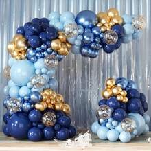 121 Peças Kit de Arco e Guirlanda de Balões de Látex Azul Noite e Dourado para Decoração de Casamento, Aniversário, Formatura, Chá de Bebê, Bottom de Festa