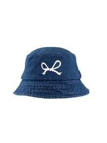 1PC Children Bucket Hat For Boys Girls Outdoor Sun Ion Bucket Hat Embroidery Bow Travel Shopping Washed Denim Basin Hat