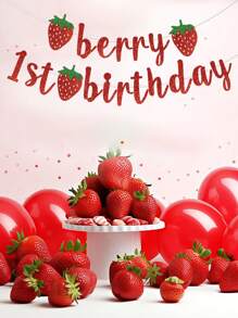 1set Red Strawberry Style Pull Flag, Fresh Strawberry Style Birthday Paper Banner, Birthday Party Decoration, 1st Birthday Decor, Babe Shower Decor Gender Reveal Decor, Home Decor Room Decor, Wall Decor, Party Decor, Party Favor, Backdrop Decor, Background Decor Party Accessories, Photo Props