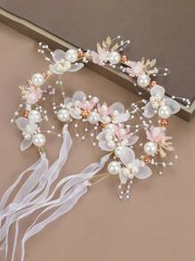 4 peças/2 peças/1 peça Conjunto de Tiara de Pérola de Liga Elegante para Meninas, Conjunto de 2 Peças de Tiara de Pérola e Pulseira de Pérola para Dama de Honra, Conjunto de Vestido de Flor de Fada para Meninas, Adequado para Apresentações, Festas, Fotografia e Danças, Tornando-o um presente ideal para meninas