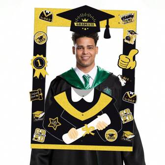Graduation Ceremony Party Decorations Prop Graduation Cap Gown Photo Frame Graduation Decor Photo Props DIY Set Includes Tassels And Adhesive