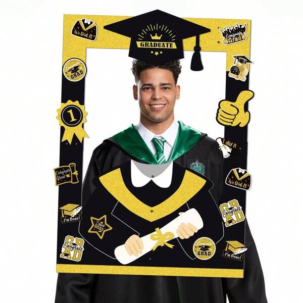 Graduation Ceremony Party Decorations Prop Graduation Cap Gown Photo Frame Graduation Decor Photo Props DIY Set Includes Tassels And Adhesive