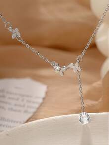 1 件 S925 纯银方晶锆石蝴蝶流苏脚链，奢华新款蝴蝶脚链，适合女士 - 蝴蝶型 - 查看 3