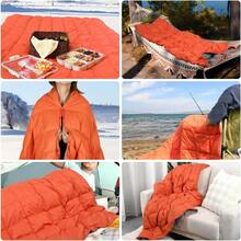 Down Camping Blanket Muti-Use Outdoor Travel Blanket, Puffy Sping Bag Blanket, Waterproof Packable Backpacking Quilt For Camping, Travel, Airplane, Hiking, Picnic, 55''x79'' - Orange - View 2