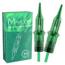 20 支独立包装 0.3-0.35 毫米纹身针，墨水容量可见，绿色墨盒，标准纹身工具，纹身艺术家和练习的理想选择