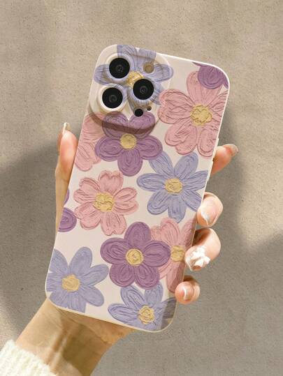 Floral Painted Beige Simple Design Compatible With IPhone/ Galaxy/ Redmi Series Phone Cases Waterproof Shockproof Anti-Fall Scratch Resistant