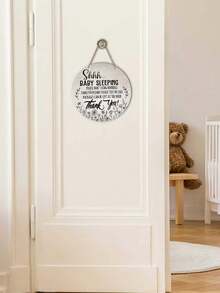 2pcs-Deroro Baby Sleeping Sign For Front Door,Please Do Not Ring Doorbell Wooden Door Hanger For Outdoor Porch Decor,Rustic Wooden Wreath Wall Decor - White - View 5
