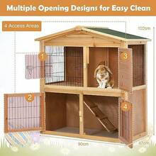 COSTWAY Wood Rabbit Hutch Double Decker Guinea Pig Ferret Cage With Ramp Waterproof Roof Outdoor Pet House For Small Animals - as pic - View 3