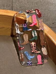 Western Cowboy Boots Printed Clear Phone Case Compatible With Apple 16/11/12/13/14/15/15Pro/15Plus/15ProMax/7Plus/8Plus/X/XSMax/XR/11Pro/12Pro/13Pro/14Pro/12Mini/13Mini/11ProMax/12ProMax/13ProMax/14Pro Max/14Plus/6/6S/6Plus/7/8/16Pro/16Plus/16ProMax/SE & Galaxy A54/A14/A12/A13/A15/A32/A33/A24/A52S/S20/S21/S22/S23/S24/S23Plus/S24Ultra/S25/A15/A33/A23 Waterproof Shockproof Anti-Fall Scratch Resistant - Multicolor - View 2