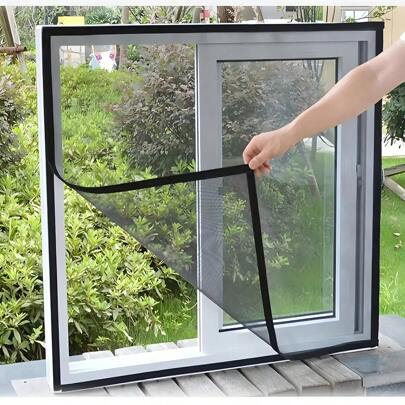 1pc Summer Mosquito Net For Windows, Self-Adhesive, No Drilling Required Full Edge Window Screen, Breathable, Invisible Door And Window Mesh Net Suitable For All Doors And Windows, Removable And Easy To Clean