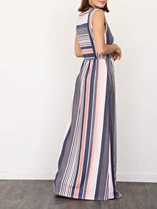 Boho Retro Vintage  Solid  Grey Color Block Color Sleeveless Grey Maxi Dress Racer | S-3X - 珊瑚粉 - 查看 3