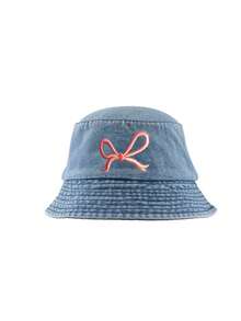 1PC Children Bucket Hat For Boys Girls Outdoor Sun Ion Bucket Hat Embroidery Bow Travel Shopping Washed Denim Basin Hat