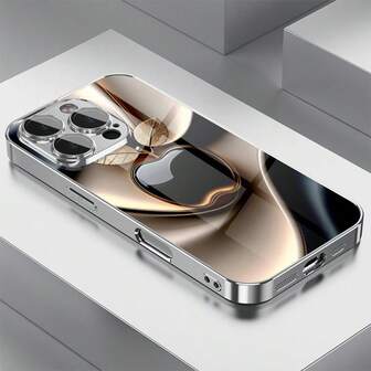 1个苹果图案玻璃材质手机壳，高端优雅，适用于苹果手机