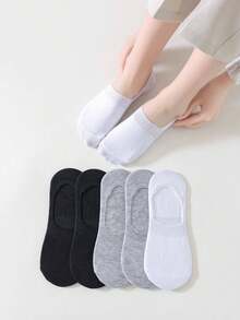 6 Pairs Women's Black, White, Grey Liner Socks, No Show Socks, Versatile Minimalist Design, Soft & Comfortable, Moisture Wicking, Suitable For Sports & Daily Wear - Multicolor - View 3