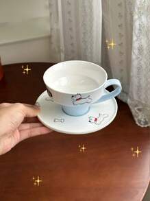 2pcs/1set Puppy Ceramic Mug With Saucer 8.4oz West Highland White Terrier Dog Embossed Cup Multipurpose Animal Themed Cup For Coffee Milk Juice For Dog Lovers Perfect Gift For Coffee & Tea Enthusiasts Birthday