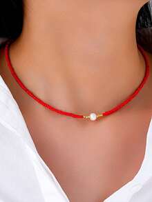 1pc Handmade Rice Bead & Pearl Decor Pendant Necklace For Women, Suitable For Daily Wear - Rice Bead Necklace - View 13