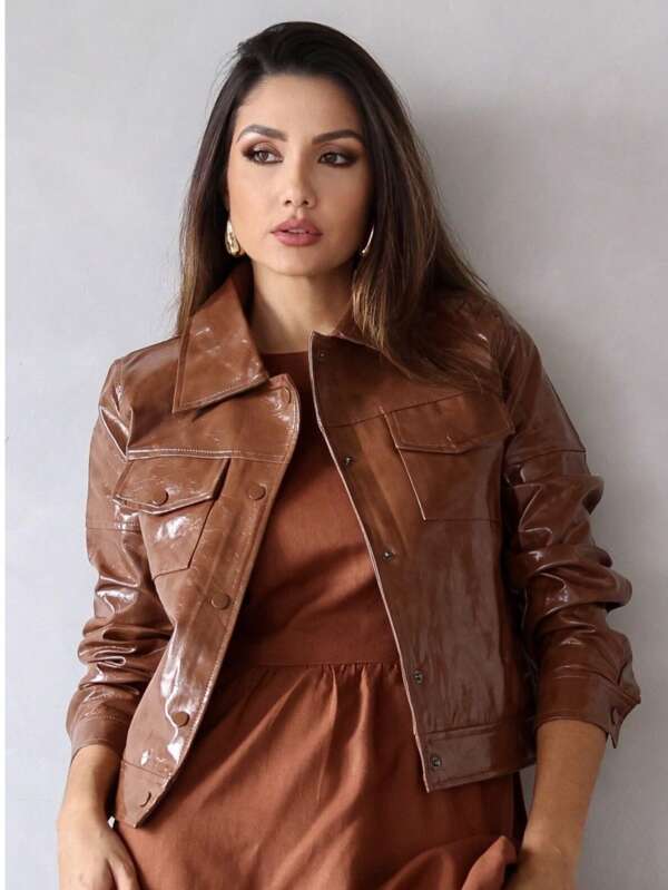 Festival Musical Jaqueta Feminina Blusa De Frio Couro Sintético Elegante Estilo