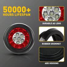 2/4x Red/White 4inch Round 16 LED Truck Trailer Brake Stop Turn Signal Tail Lights - Red and White - View 3
