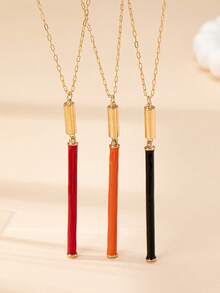 1pair Fashionable Simple & Personalized Enamel Long Bar Orange Dangle Earrings, Versatile - Earrings - View 9