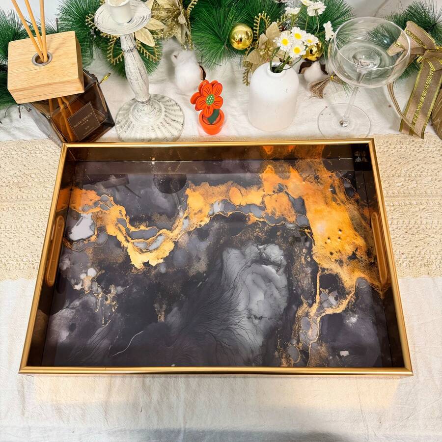 1pc High Quality Home Hotel Party Tray Water Cup Living Room Aromatherapy Storage Rectangular Plate Snack Living Room Desktop Cosmetic Storage Tray Multifunctional Rectangular Tray - Multicolor - View 1