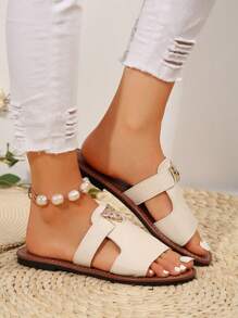 صندل فلات مزين بزخارف حيوانية، رياضي خفيف الوزن للانزلاق للاستخدام اليومي والشاطئ والخارج، مناسب للفتيات المراهقات