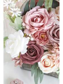 Caja de set combinado de flores artificiales de rosa palo, malva, peonías y follaje verde de Floroom para hacer arreglos florales, centros de mesa para bodas, despedidas de soltera, fiestas y decoración del hogar - Azul - Ver 10