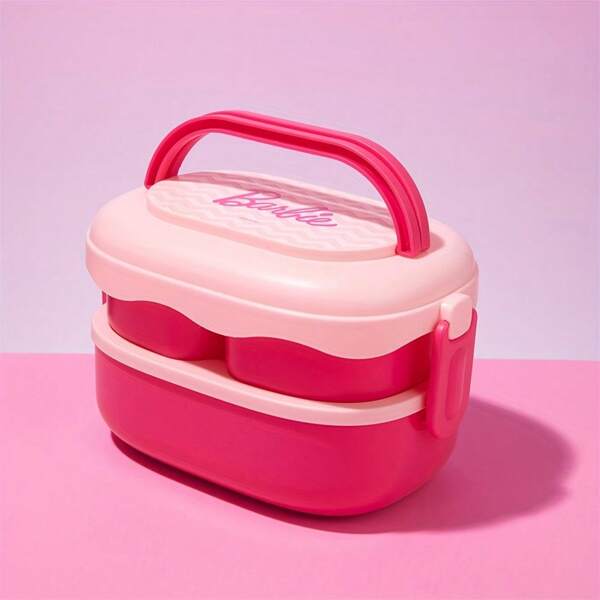 1600ml/54.11oz Barbie Double-Layer Lunch Box With Tableware Anime Cartoon Microwave Oven Bento Box Food Storage Box Containers