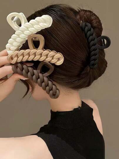 4pcs/1pc High-End Milky Coffee Color Claw Hair Clips, Large Size Hair Accessories For Women, French Clips For Thick Hair