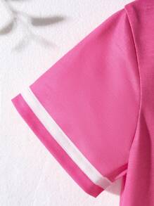 Abito estivo da ragazza, stile casual, con stampa di cuori e righe, colletto polo, maniche corte, design sportivo