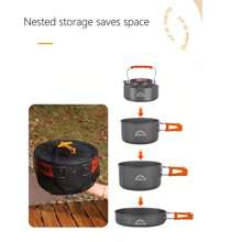 3-częściowy duży zestaw patelni do smażenia + duży garnek do gotowania + czajnik 1,6 l. Zestaw aluminiowych naczyń kempingowych do gotowania na świeżym powietrzu. Zestaw zawiera czajnik, garnek i przybory do podróży, pieszych wędrówek, pikników i grillowania.