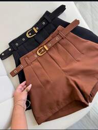 Short Alfaiataria Feminino Com Cinto E Bolso
