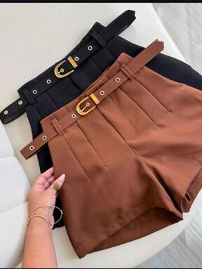 Short Alfaiataria Feminino Com Cinto E Bolso