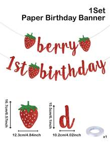 1set Red Strawberry Style Pull Flag, Fresh Strawberry Style Birthday Paper Banner, Birthday Party Decoration, 1st Birthday Decor, Babe Shower Decor Gender Reveal Decor, Home Decor Room Decor, Wall Decor, Party Decor, Party Favor, Backdrop Decor, Background Decor Party Accessories, Photo Props