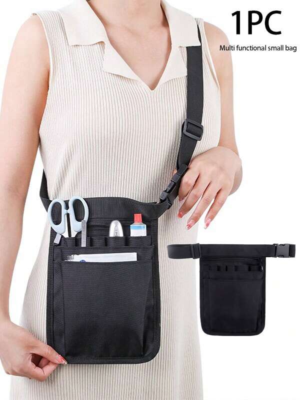 Sac banane noir chic pour infirmière - Sangle réglable, zonage fonctionnel, grande capacité - Peut stocker plusieurs types d'articles simultanément, léger et portable, plusieurs poches, convient aux hommes et aux femmes, infirmières, coiffeurs, stylistes, hommes d'affaires, médecins, enseignants, personnel d'entretien