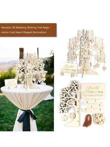 1pc Wooden Wedding Guest Book Alternative, Carved Sign Plate For Guest Book, Signatures, Includes 100pcs Wooden Heart Shapes, Wooden Frame With Stand, Ideal For Wedding Gift, Wedding Decor, Anniversary, Birthday Party, Graduation Ceremony, Bridal Shower Summer Gifts Beach Back To School School Supplies Room Decor