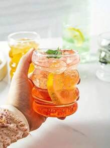 1 pieza Taza con diseño circular de 350ml, taza de vidrio borosilicato con diseño en espiral, taza para té con leche, taza de vidrio corrugada con pajita, taza de agua, taza de café moderna de vidrio, adecuada para uso doméstico y oficina. Taza de vidrio borosilicato, taza de bebida fría estilo nórdico para té con leche, jugo o cerveza, apta para uso doméstico, oficina y uso diario, multiusos, sin olor.
