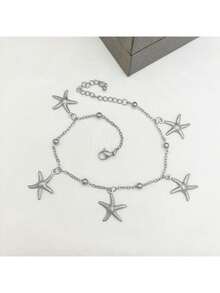 1pc New Dolphin, Starfish, Shell Pendant Ocean Series Anklet, Casual Summer Beach Ankle Chain