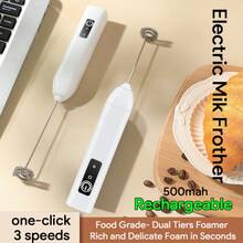 Electric Milk Frother USB Rechargeable Handheld Egg Beater 3 Speeds Foam Maker Mixer Coffee Drink Frothing Wand Foamer Kitchen - White - View 2