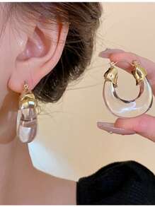 Women's Resin U-Shaped Retro Coffee Earrings, European And American Exaggerated Personalized Design, Niche High-End, Daily Commute Matching, Breaking Monotony, Adding Retro Chic, Party Wear As Visual Focus, Suitable For Autumn/Winter Outfits, Easily Upgrading Overall Styling