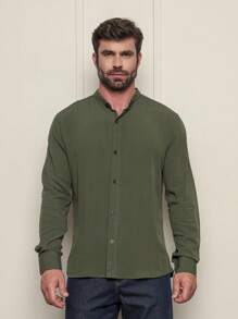 CAMISA LISA SOCIAL GOLA PADRE MANGA LONGA EM VISCOSE